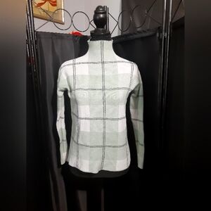 Rachel Zoe Women's Green and White Plaid Turtleneck Sweater Long Sleeve Size XS